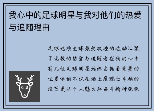 我心中的足球明星与我对他们的热爱与追随理由